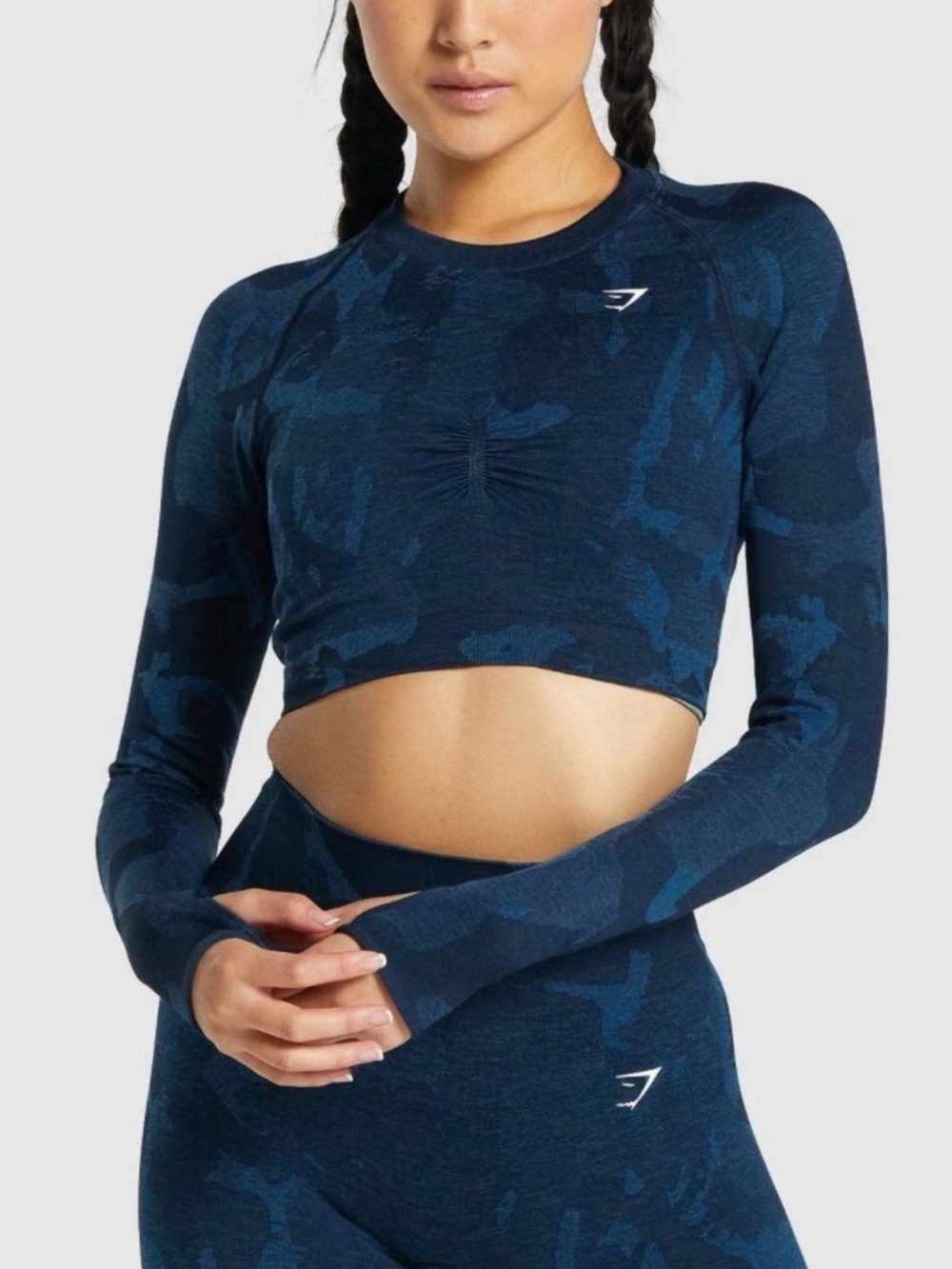 Gymshark Blue Adapt Camo Cropped Long Sleeve